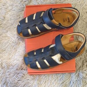 Kids Navy Blue Leather Sandals